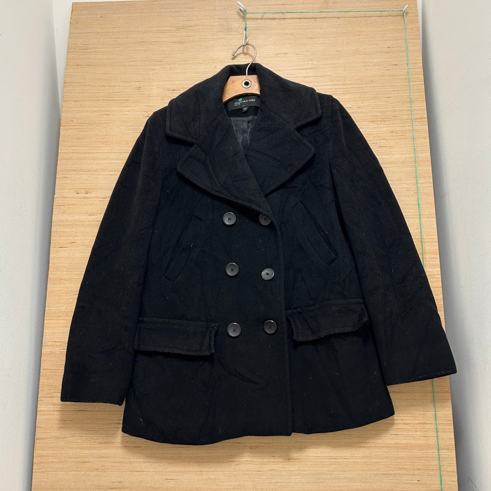 Jones New York Petite Black Wool Blend Double Breasted Pea Coat Size 2P